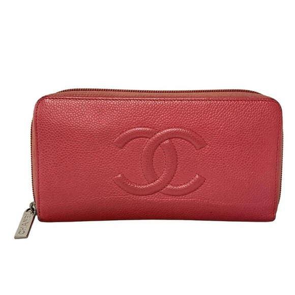 Auth CHANEL - Pink Calfskin Long Wallet - Picture 1 of 14